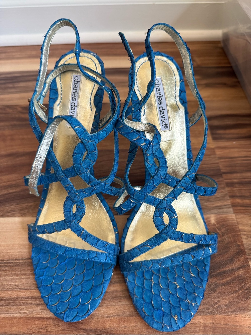 Charles David Blue Scaled Strappy Heels